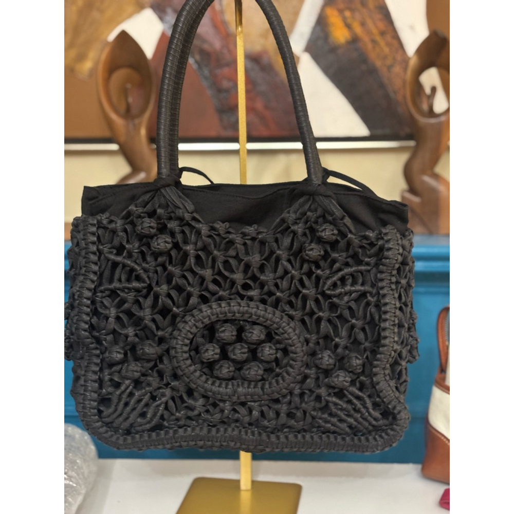 David & Scott Black Woven Tote Bag